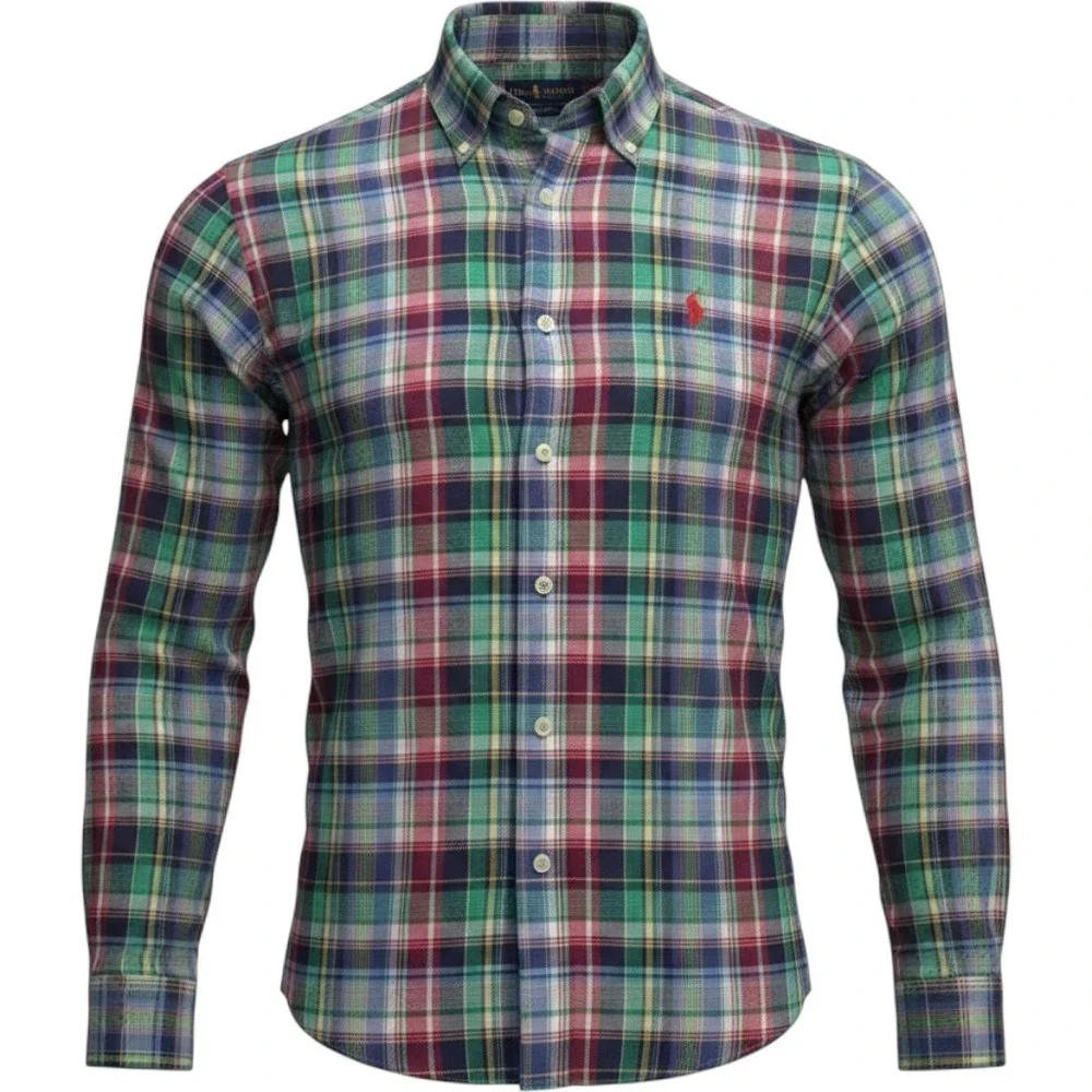 Polo Ralph Lauren Mens Plaid Button Down Shirt Green Red Blue Cotton L 1071